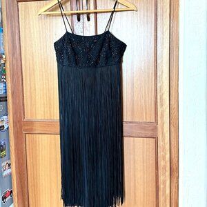 Black Fringed and Beaded Cocktail Dress Fully Lined